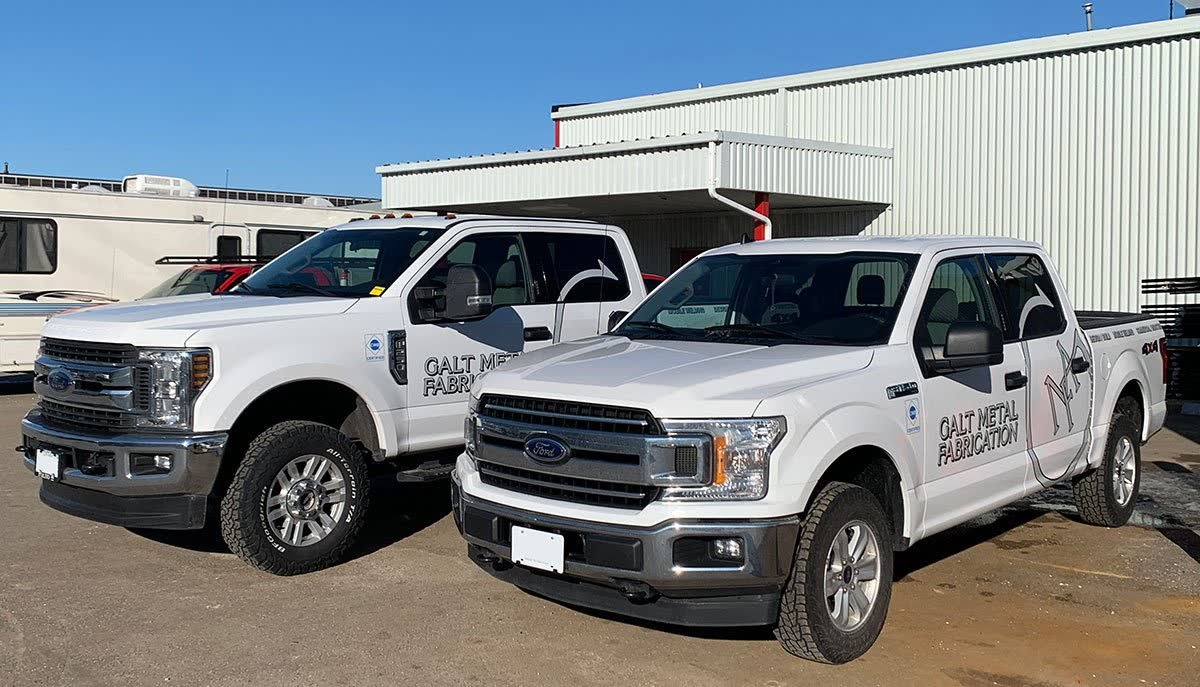 Two trucks with vehicle graphics for Galt Metal Fabrication